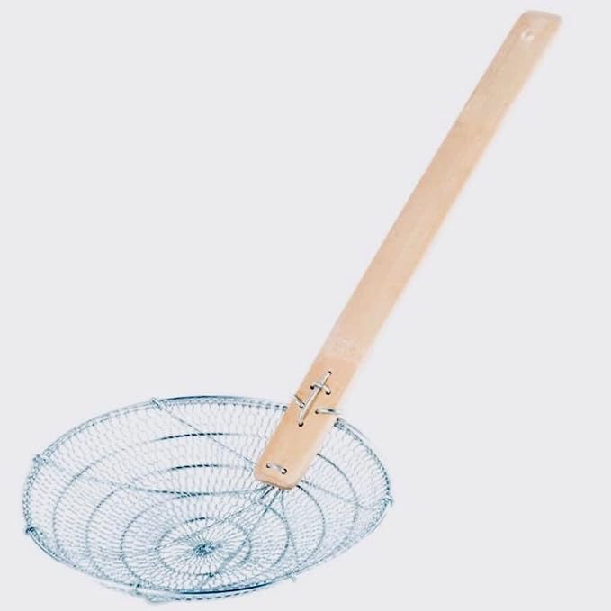 8-Inch Galvanized Steel Spider Strainer – Fine Mesh Skimmer with Natural Bamboo Handle for Cooking & Frying Ideal for Home & Professional Kitchens