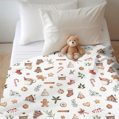 Vintage Christmas Baby Blankets for Boy Girl Sweet Candy Trees Stockings House Fir Leaves Soft Flannel Nursery Bed Blankets for Infant Toddler Crib Winter Holiday Festive Swaddle Blanket 40x50inch