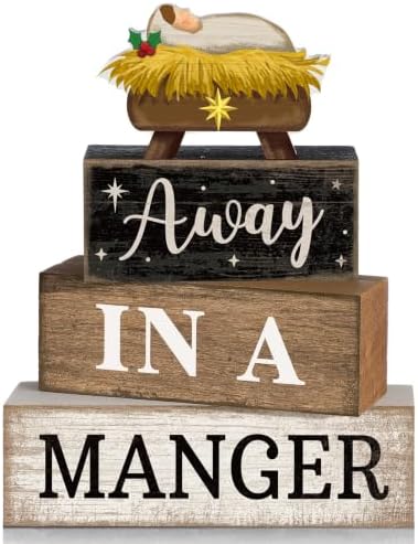 Moucuny 4 Pcs Nativity Christmas Table Decoration for Home Away in a Manger