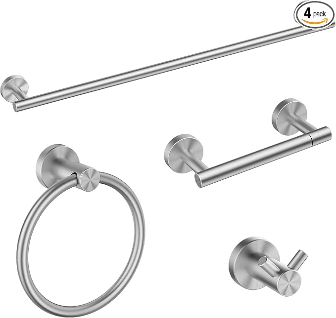 FORIOUS Bathroom Hardware Accessories Set, SUS304 Stainless Steel Towel Bar Set, Modern Towel Racks Holder for Bathroom, Toilet Paper Holder Wall Mounted 4 Pieces(30" Bar, Brushed Nickel)