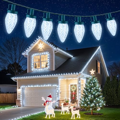 C9 LED Christmas Lights Outdoor, 97ft 150 LED Waterproof Strawberry Christmas Decorations String Lights, Plug in Vintage Christmas Tree Lights for Outside, Roof, Patio, Wedding, Party, Pure White