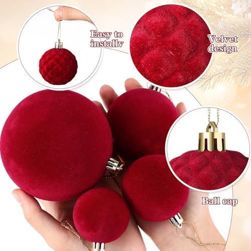 Hollowfly 95 PCS Velvet Christmas Tree Decor Set, Burgundy, Brown, Khaki