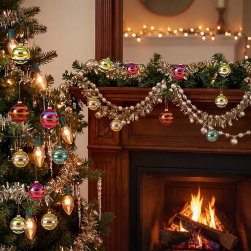 9 Pcs Vintage Glass Christmas Ornaments 2.36 and 3.15 Inch Retro Balls