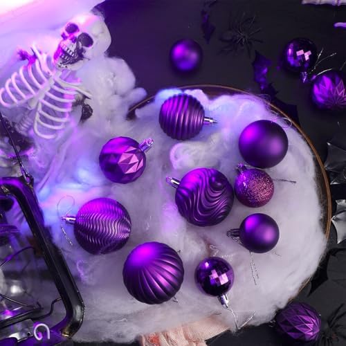 Lunmon 64 Pcs Purple Christmas Ball Ornaments 1.57/1.97/2.36 Inch