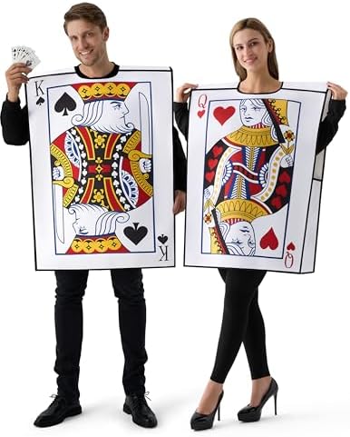 Spooktacular Creations 2 Pcs Adult Couple King & Queen Playing Card Costume for Halloween Costume Cosplay Party, Trick or Treating White