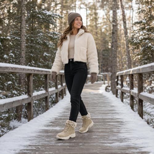 ANJOUFEMME Womens Winter Snow Hiking Boots Fur Lined Lightweight Warm Shoes