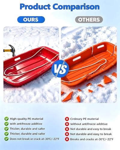 Snow Sled for Kids and Adult, Toboggan Sled with Plastic Cold-Resistant 35"