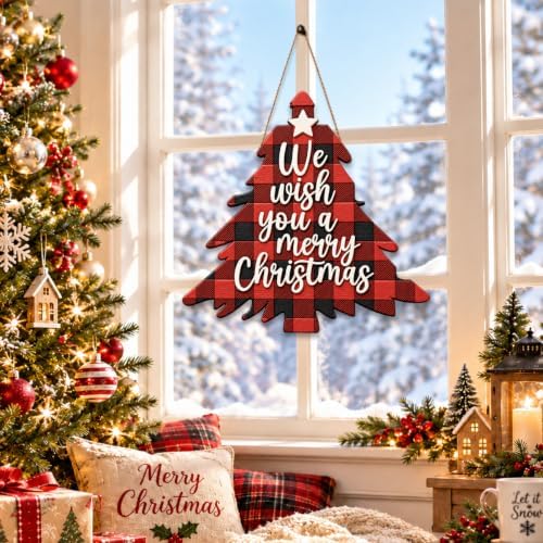 Christmas Decorations Buffalo Plaid Christmas Tree Wooden Hanging Sign