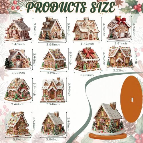 Leinuosen 12 Pcs Gingerbread Christmas Table Decoration Gingerbread House Tiered Tray Decor Wooden Ginger Bread Village Centerpiece Farmhouse Xmas Decor for Home Kitchen Coffee Bar Shelf Indoor
