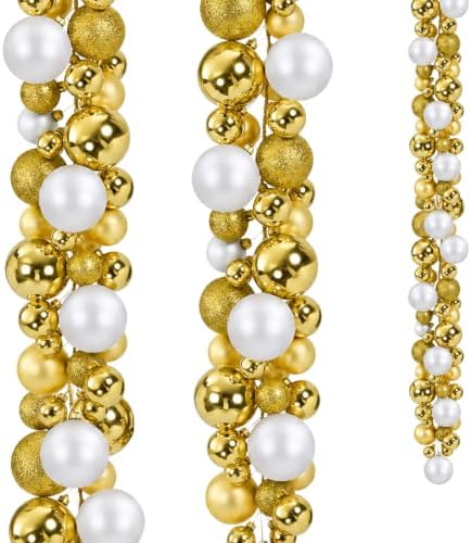 2 Pcs 6 ft Christmas Ball Ornament Garland, Mixed Gold, White