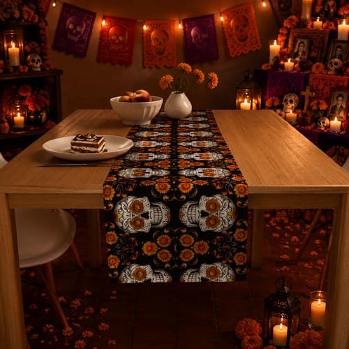 Dia De Los Muertos Decorations - Mexican Sugar Skull Table Runner