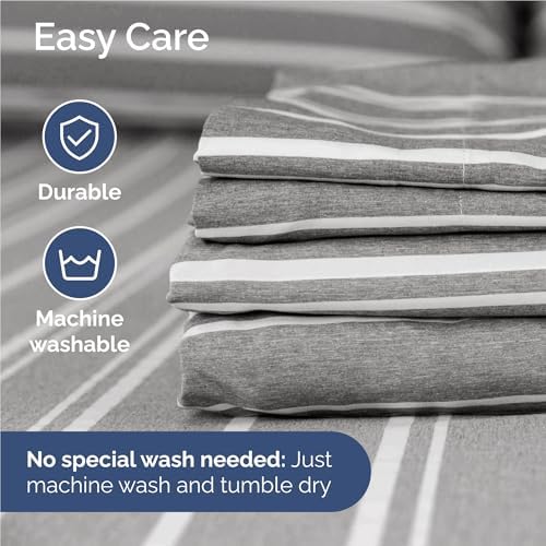 Full Size 4 Piece Sheet Set - Breathable & Cooling Sheets - Grey Stripes