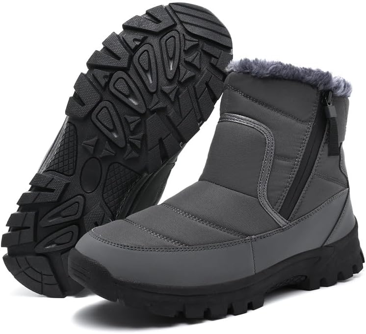 Men's Mid-Calf Winter Boots Zipper Snow Boots Mens Fur Lined Warm Boots
