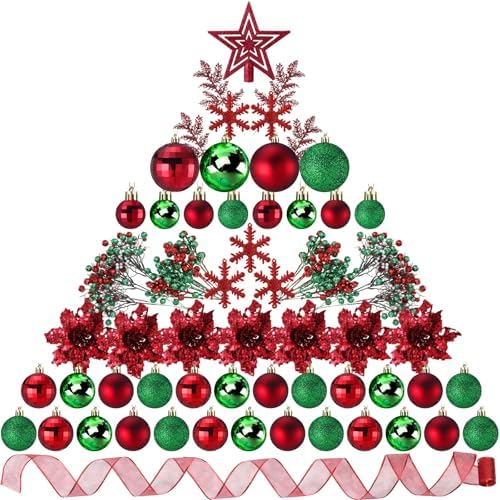 Sratte 94 Pcs Christmas Tree Ornaments Decoration Set, Red, Green