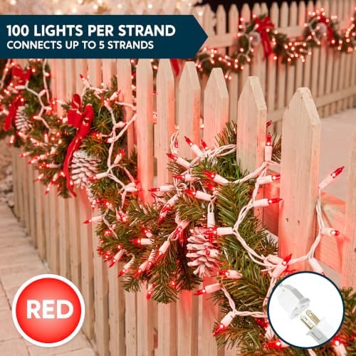 Joiedomi Christmas String Lights Indoor,100 Count Mini Red Light,21.4 FT Lighting Decor for Patio Dorm Classroom Bedroom Holiday Wedding Party Garland Birthday Festival,White Wire