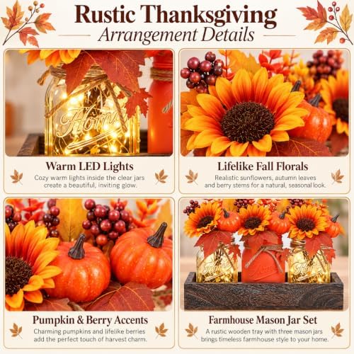 Mason Jar Fall Thanksgiving Table Decorations, Centerpieces for Tables