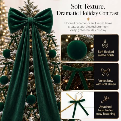 49 Pcs Dark Green Brown Christmas Tree Decoration Set with Velvet Bow Ball