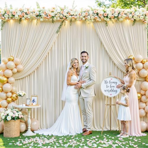 4 Panels Beige Backdrop Curtain for Wedding Parties Wrinkle Free Beige Photo Curtains Backdrop Drapes Fabric Decoration for Baby Shower Photoshoot 20ft(W) x 10ft(H)