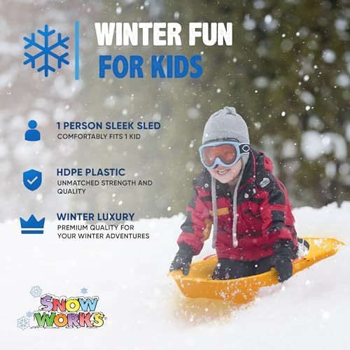39" Toboggan Lifetime Sled: Durable High-Density Plastic Sleds for Kids, and Teens 1 Person Snow Sleds for Kids and Teens W/Handles and Pull Rope