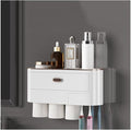 Toothbrush Rack Wall-Mounted Toothbrush Holder Punch-Free Multifunctional Storage Rack with Mouthwash Cup Toothpaste Squeezer Kit Bathroom Toothbrush Holder(B,Small)