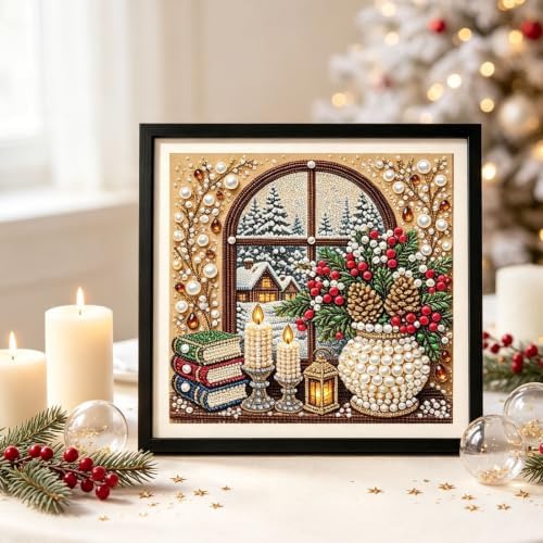 DIY Christmas Pearl Diamond Painting Art Kit Gifts Adults with Frame