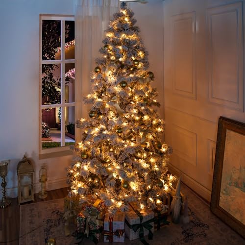 Naomi Home 6.5ft Snow Flocked Christmas Tree with Lights