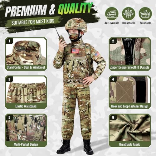 Metemot Army Costume for Boys,14Pcs Military Soldier Boys Halloween Costume