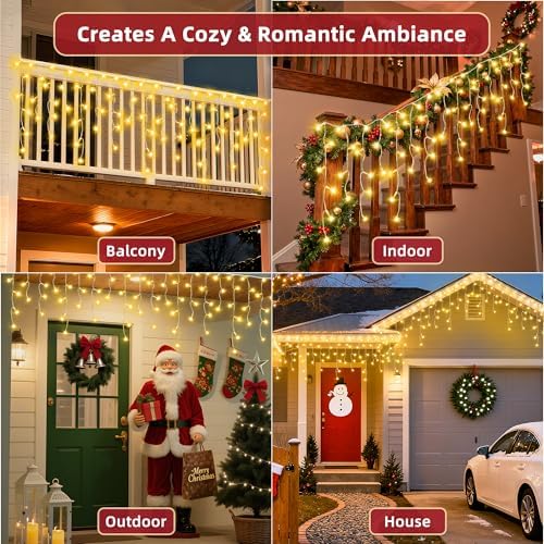 670 LED 66ft Christmas Lights with 148 Drops, 12 Lighting Modes Warm White Christmas Decoration Twinkling Lights Dimmable, Timer Outdoor Waterproof Fairy Lights for Indoor Garden House Eaves Roof
