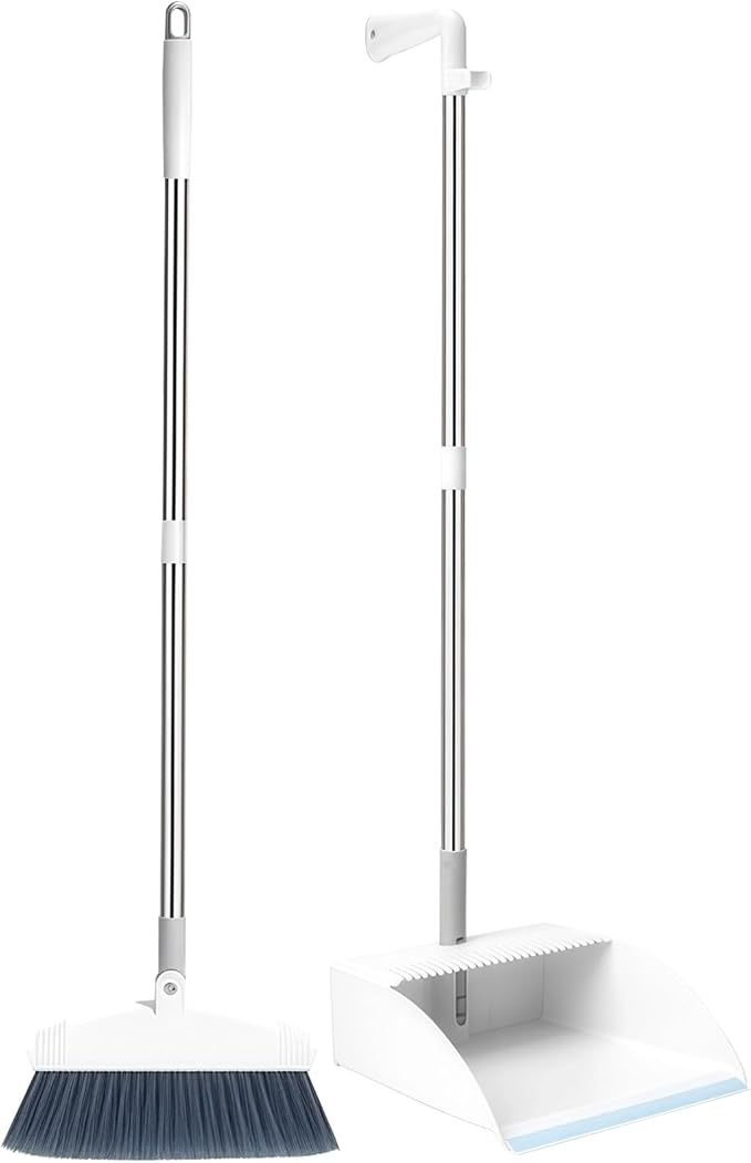 Broom and Dustpan Set, Foldable Standing Dustpan, Long Handle, for Home Cleaning, Space Saving