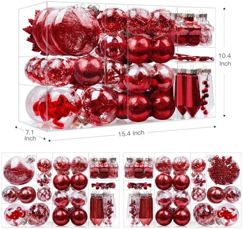 SHareconn 100PCS Christmas Tree Ornaments Clear Set, Red