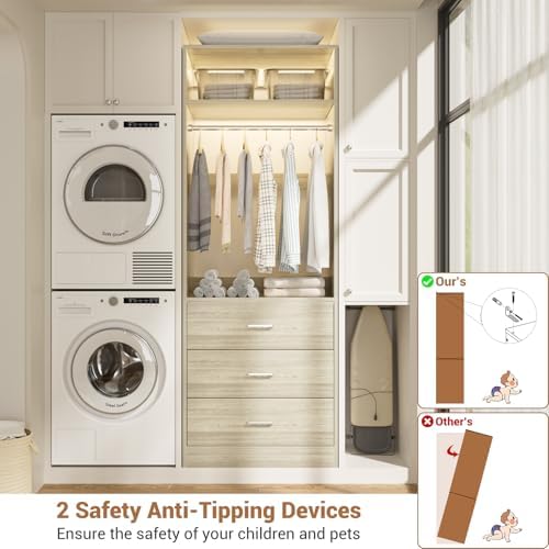 Besiost Freestanding Closet System with 3 Drawers, Wood Closet Organizer