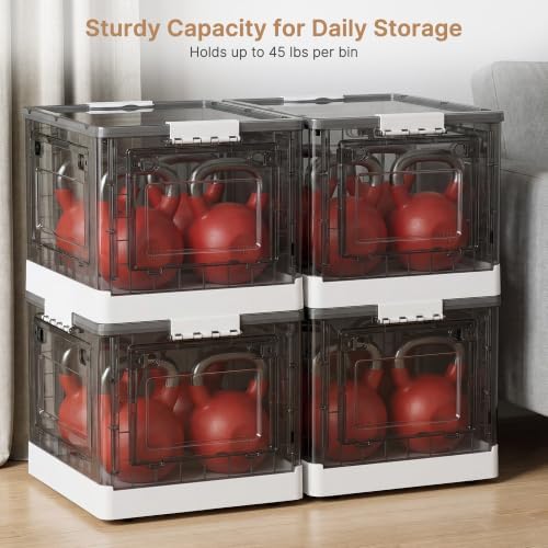 92QT Clear Stackable Storage Bins with Lids, Collapsible Organizers, 1 Pack