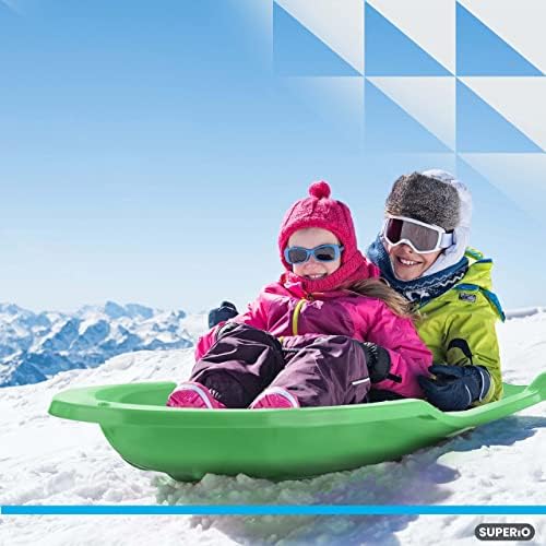 Superio Toboggan Snow Sled- 46” Plastic Slider for Kids and Adults- Heavy Duty Sled for 1 Rider with Pull Ropes for Downhill Sledding, Winter Outdoor Sports