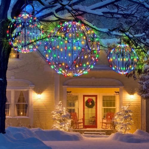 Christmas Decorations,LED Light Balls Outdoor,3 Pack,Multicolor