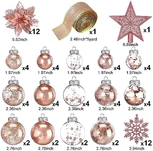 Jenaai Rose Gold 74 Pcs Christmas Ball Ornaments Tree Decorations