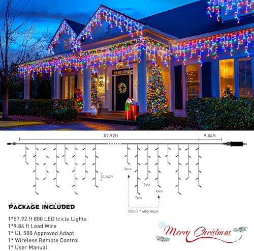 JMEXSUSS 800 LED Christmas Icicle Lights Outdoor Plug in
