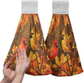 Fall Red Birds Hanging Kitchen Towels Autumn Thanksgiving Maple Leaves Hanging Tie Towels with Hanging Loop Soft Washcloth Bath Dish Towel for Bathroom Decor
