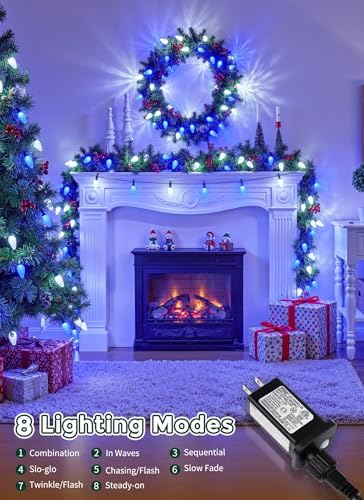 C9 Christmas Lights Outdoor, 114FT 150LED C9 String Lights, Blue|Pure White