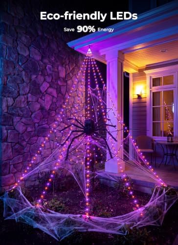 Brightown Halloween Decorations Outdoor, 312-LED Giant Spider Web Lights