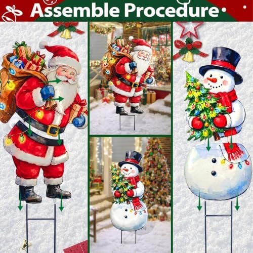BRIGHTDECK 2 Pack Christmas Snowman Santa Yard Signs Outdoor Decorations