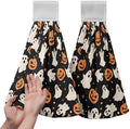 Halloween Ghost Pumpkin Hanging Kitchen Towels Set of 2 Spooky Scary Hand Towels with Hanging Loop Seasonal Holiday Oven Stove Dish Washcloths Soft Absorbent Bath Tie Towel