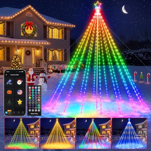 12FT Smart Outdoor Flag Pole Christmas Tree Lights, 488 RGB LEDs, App