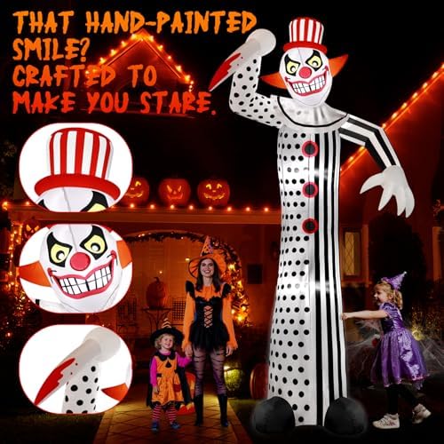 zukakii 12Ft Giant Halloween Inflatables Creepy Clown, Huge Halloween Decorations Outdoor Blow Up Yard Decorations Built-in Full-Body LED Light & Strong Blower for Home Decor Party Lawn