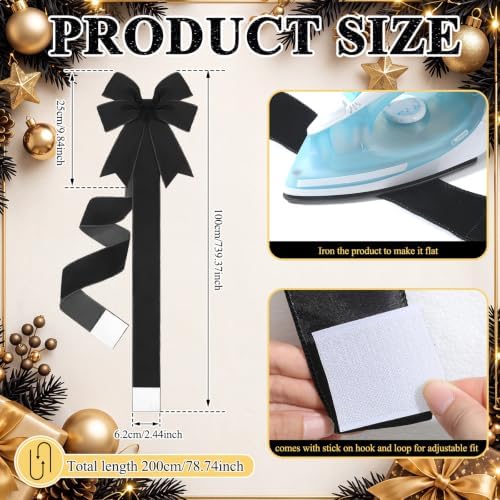 Daifunli 6 Pcs Black Velvet Christmas Cabinet Bows Ribbons for Kitchen