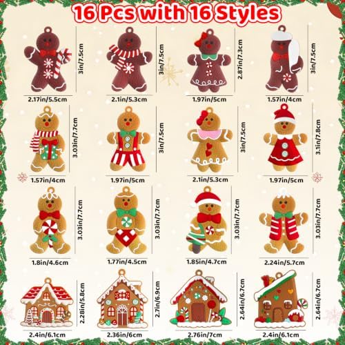 kockuu 16pcs Gingerbread Man Ornaments for Christmas Tree Decorations