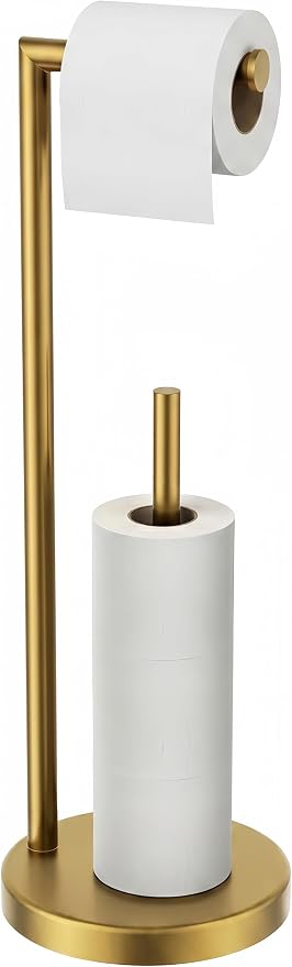 FORIOUS Toilet Paper Holder Stand, Modern Freestanding Tissue Roll Holder for Bathroom, Durable 304 Stainless Steel and Weighted Base Toilet Paper Stand, toilet paper storage for 4 Rolls, Brushed Gold