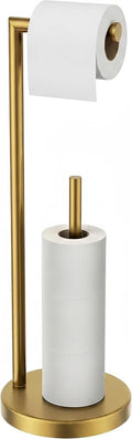 FORIOUS Toilet Paper Holder Stand, Modern Freestanding Tissue Roll Holder for Bathroom, Durable 304 Stainless Steel and Weighted Base Toilet Paper Stand, toilet paper storage for 4 Rolls, Brushed Gold