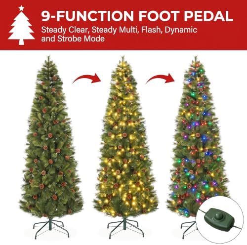 6ft Pre-Lit Slim Christmas Tree,150 Warm White & Multi-Color Lights