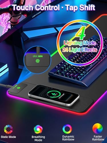 RGB Gaming Mouse Pad with 15W Magnetic Wireless Charging, 31.5'' x 11.8''