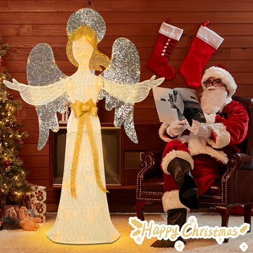 4 FT Lighted Christmas Angel, 3D Pre‑Lit Outdoor Yard Decor